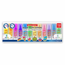 Набор текстовыделителей мини с принтами, 12 ЦВЕТОВ, BRAUBERG, 6 неоновых цветов + 6 пастельных цветов, линия 1-5 мм, 152537 - фото 13694908