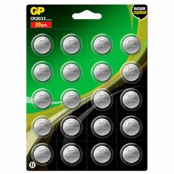 Батарейки литиевые GP Lithium CR2032 "таблетки, дисковые, кнопочные" КОМПЛЕКТ 20 шт., блистер, CR2032-2CRU20 - фото 13695223