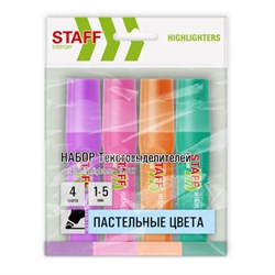 Набор текстовыделителей 4 ПАСТЕЛЬНЫХ ЦВЕТА, STAFF "EVERYDAY HL-707", линия 1-5 мм, скошенный наконечник, 152549 - фото 13700996