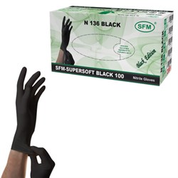 Перчатки нитриловые смотровые SFM Supersoft N136, Германия, 100 пар (200 штук), размер 6-7, S (малый), черные - фото 13706213