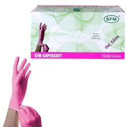 Перчатки нитриловые смотровые SFM Supersoft PINK, Германия, 100 пар (200 штук), размер 9-10, L (большой), розовые - фото 13706218