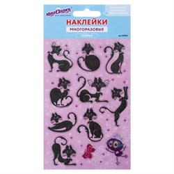Наклейки гелевые "Кошки", многоразовые, с блестками, 10х15 см, ЮНЛАНДИЯ, 661823 - фото 13706300