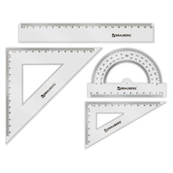 Набор чертежный BRAUBERG (линейка 20 см, 2 треугольника, транспортир), прозрачный, 210853 - фото 13711077