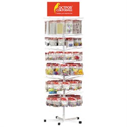 Стойка для размещения товара напольная ОСТРОВ СОКРОВИЩ с топпером, 200х57 см, 72 крючка, 6 вращающихся рядов, 504262 - фото 13711251