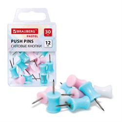 Силовые кнопки-гвоздики BRAUBERG PASTEL, пастельные цвета, 30 штук, 12 мм, 272756 - фото 13713166