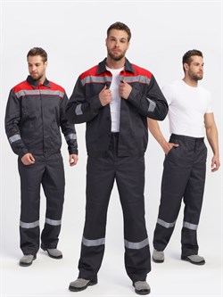 Костюм Лигор-1 Премиум СОП (тк.Смесовая,240) брюки, т.серый/красный - фото 13740553