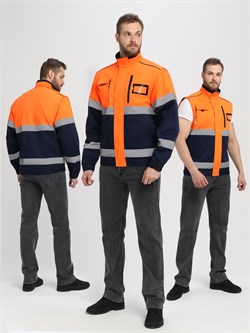 Куртка-трансформер сигнальная ProfLineSpecialist (тк.Смесовая МВО,240), оранжевый/т.синий - фото 13740807
