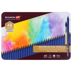 Карандаши художественные цветные акварельные, 48 цветов, 4 мм, металлический кейс, BRAUBERG ART PREMIERE, 181924 - фото 13743651