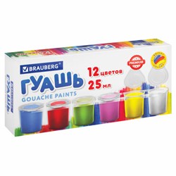 Гуашь BRAUBERG "PREMIUM", 12 цветов по 25 мл, 191700 - фото 13743760