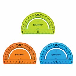 Транспортир 10 см гибкий BRAUBERG "FLEX", пластиковый, 180 градусов, ассорти, европодвес, 210676 - фото 13743972