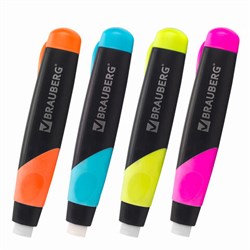 Ластик выдвижной BRAUBERG "REWIND", 112х21х24 мм, белый, пластиковый держатель ассорти, 223593 - фото 13744056