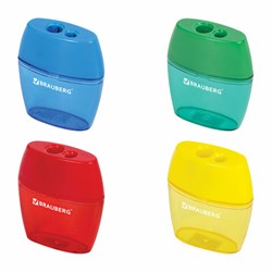 Точилка BRAUBERG "Diamond Dual", 2 отверстия для чернографитных карандашей (в том числе утолщенных), с контейнером, ассорти, 226941 - фото 13744131