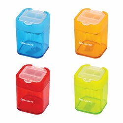 Точилка BRAUBERG "Peak", 2 отверстия для чернографитных карандашей (в том числе утолщенных), с контейнером, пластиковая, ассорти, 226945 - фото 13744133