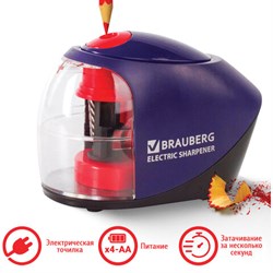 Точилка электрическая BRAUBERG "Delta", питание от 4 батареек АА, спиралевидное лезвие, 228421 - фото 13744206