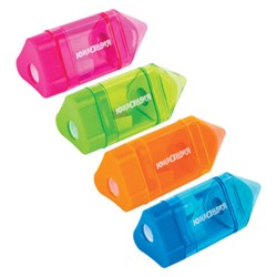 Точилка ЮНЛАНДИЯ "Карандашик", со стирательной резинкой, с контейнером, пластиковая, ассорти, 228440 - фото 13744208