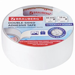 Клейкая двухсторонняя лента 38 мм х 10 м, БУМАЖНАЯ ОСНОВА, BRAUBERG, 229056 - фото 13744252