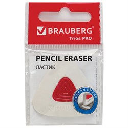 Ластик BRAUBERG "Trios PRO", 36х36х9 мм, белый, треугольный, красный пластиковый держатель, 229559 - фото 13744264