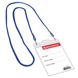 Бейдж вертикальный БОЛЬШОЙ (120х90 мм), на синем шнурке 45 см, 2 карабина, BRAUBERG, 235716 - фото 13744376