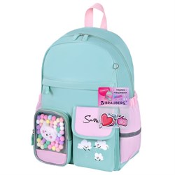Рюкзак BRAUBERG PASTEL с термонашивками в комплекте, "Funny clouds", мятный, 40х29х14 см, 271421 - фото 13744764