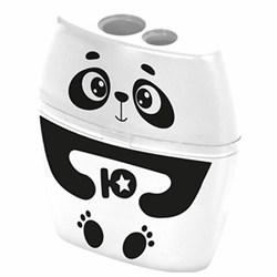 Точилка с контейнером для простых и утолщенных карандашей ЮНЛАНДИЯ "ПАНДА", 2 отверстия, 272507 - фото 13744939