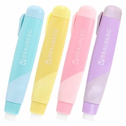 Ластик выдвижной BRAUBERG "REWIND", 112х21х24 мм, белый, пастельные цвета корпуса ассорти, 272686 - фото 13744985