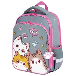 Ранец BRAUBERG QUADRO, 3 отделения, с брелком, Hi there, велюровая панель, 37х28х18 см, 273105 - фото 13745055