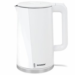 Чайник электрический с двойными стенками SONNEN KT-8718W, 1,7 л, 2200 Вт, белый, 454685 - фото 13747232