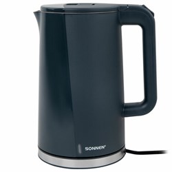 Чайник электрический с двойными стенками SONNEN KT-8718B, 1,7 л, 2200 Вт, графитовый, 454686 - фото 13747233