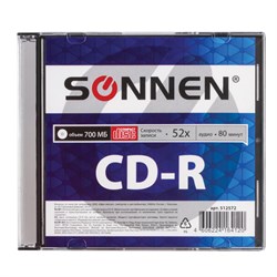 Диск CD-R SONNEN, 700 Mb, 52x, Slim Case (1 штука), 512572 - фото 13747857