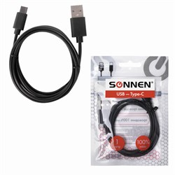 Кабель USB 2.0 – Type-C, 1 м, SONNEN, медь, для передачи данных и зарядки, черный, 513117 - фото 13747883