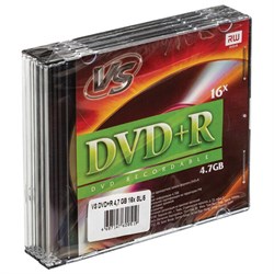 Диск DVD+R (плюс) VS, 4,7 Гб, 16x, Slim Case, КОМПЛЕКТ 5 шт., VSDVDPRSL501 - фото 13747960