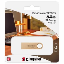 Флеш-диск 64 GB, KINGSTON DataTraveler SE9 G3 USB 3.2, металлический корпус, золотой, DTSE9G3/64GB - фото 13747972