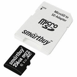 Карта памяти microSDXC 256 GB SMARTBUY, UHS-I, 90 Мб/сек (class 10), с адаптером, SB256GBSDCL10-01 - фото 13747974
