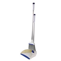 Совок для мусора КОМПЛЕКТ щетка + 2 рукоятки по 67 см металлические, резиновая кромка, сине-белый, LAIMA, 601473 - фото 13748625