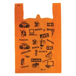 Пакеты "майка", КОМПЛЕКТ 100 шт., 42+18х65 см, ПНД, "Электрон", 18 мкм, ОРАНЖЕВЫЕ, ЮПЛАСТ, ЮМАЙ1010 - фото 13748802