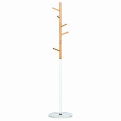 Вешалка-стойка BRABIX "CR-1906" на мраморном диске, металл белый/дерево бук, 6 крючков, 606440 - фото 13748923