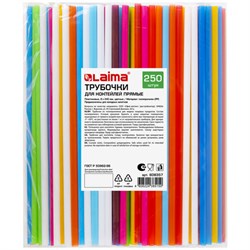 Трубочки для коктейлей прямые, пластиковые, 8 х 240 мм, цветные, КОМПЛЕКТ 250 штук, LAIMA, 608357 - фото 13749073