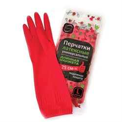 Перчатки МНОГОРАЗОВЫЕ латексные ДЛИННАЯ МАНЖЕТА 25 см КРАСНЫЕ, размер 8-9, L (большой), вес 90 г, КП, 133333 - фото 13749249