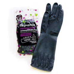 Перчатки МНОГОРАЗОВЫЕ латексные ДЛИННАЯ МАНЖЕТА 25 см ЧЕРНЫЕ, размер 8-9, L (большой), вес 90 г, КП, 139596 - фото 13749251