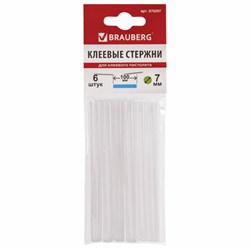 Клеевые стержни, диаметр 7 мм, длина 100 мм, белые, комплект 6 штук, BRAUBERG, европодвес, 670297 - фото 13750429