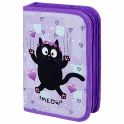 Пенал ПИФАГОР, 1 отделение, 2 откидные планки, полиэстер, 20х14 см, "Falling cat", 272287 - фото 13769680