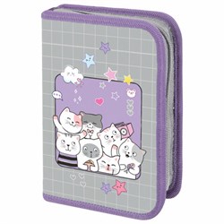 Пенал ПИФАГОР, 1 отделение, 2 откидные планки, полиэстер, 20х14 см, "Cats selfie", 273477 - фото 14225227