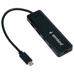 Хаб USB 3.1, 2xUSB, 2xType-C, с дополнительным питанием (Type-C), кабель Type-C 19 см, черный, GEMBIRD UHB-C425 - фото 14225443