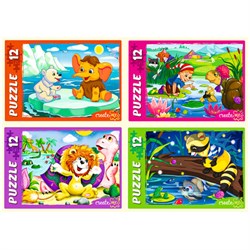 Пазлы картонные 12 элементов + 35 элементов, КОМПЛЕКТ 32 шт., поле 17,5х13 см, РК - фото 14225651