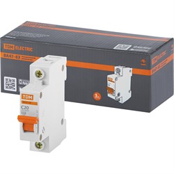 Автомат TDM ELECTRIC ВА47-63 1Р, 20 А, 4,5 кА, С - фото 14768775