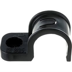 Односторонняя пластиковая крепеж-скоба для прямого монтажа Промрукав черная, в п/э, д 25 - фото 14779491