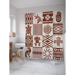Шторка-занавеска для ванной JoyArty Этнос в квадратах - фото 14855090
