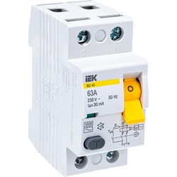 Узо IEK ВД1-63 2п, AC, 63А, 30мА - фото 14858879