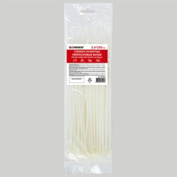 Стяжка (хомут) нейлоновая сверхпрочная POWER LOCK, 3,6x250 мм, КОМПЛЕКТ 100 шт., белая, SONNEN, 607922 - фото 14896400