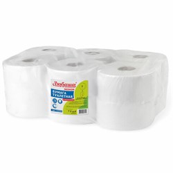 Бумага туалетная ЛЮБАША (Система T2) 1-слойная 12 рулонов по 200 метров, отбеленная, 124546, 124546 (МП-40) - фото 14911062